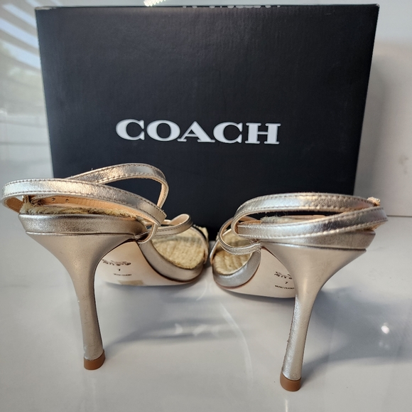 Coach KAIMA metallic Sandals Platinum Champagne Leather Ankle strap Heels - Picture 7 of 10